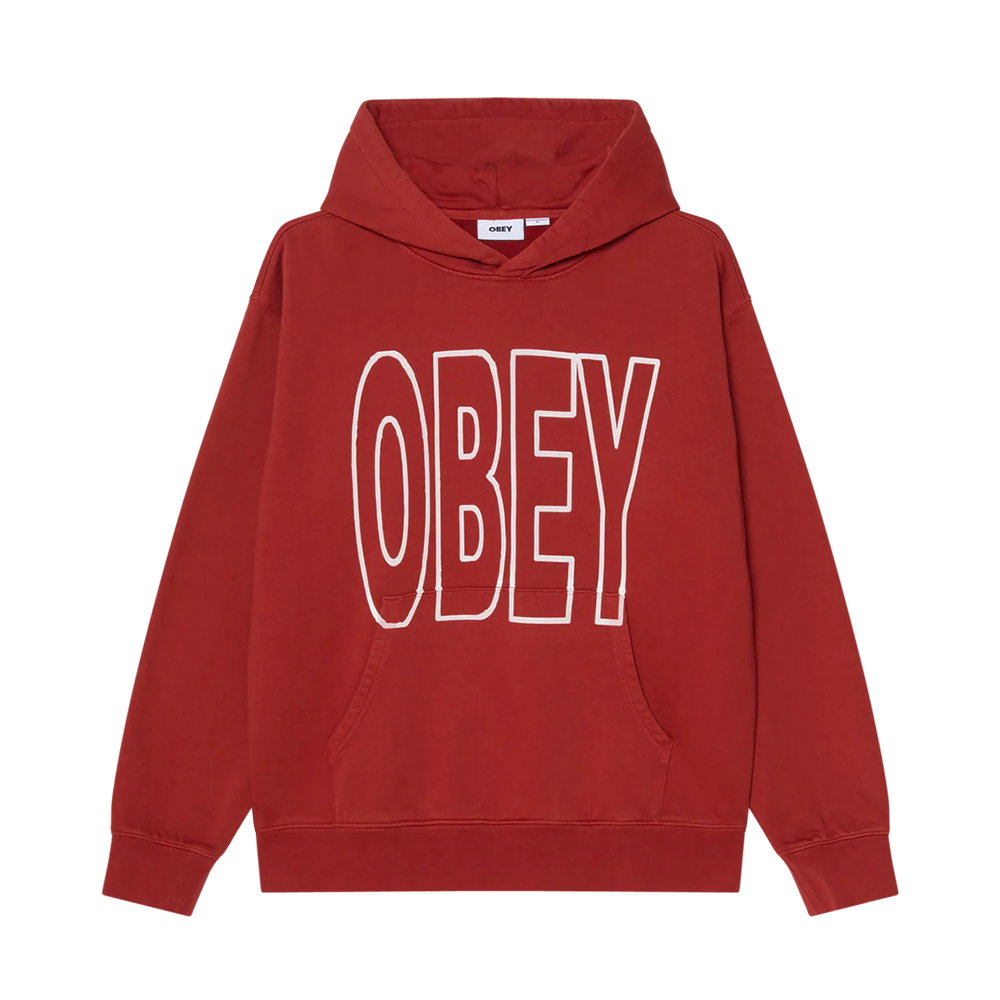 OBEY Manor Faded Pullover Hoodie in Red Ochre