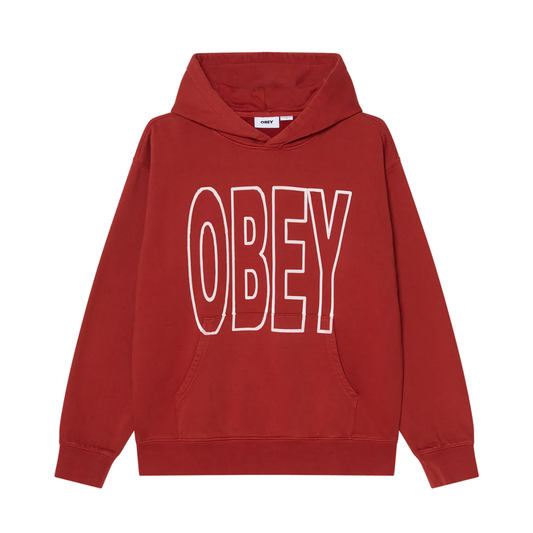 OBEY Manor Faded Pullover Hoodie in Red Ochre